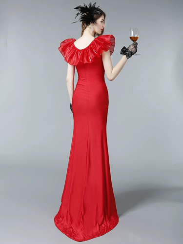 欧莱兰桂坊 Приталенное эластичное красное вечернее платье, облегающий крой, по фигуре, крой «рыбий хвост»
