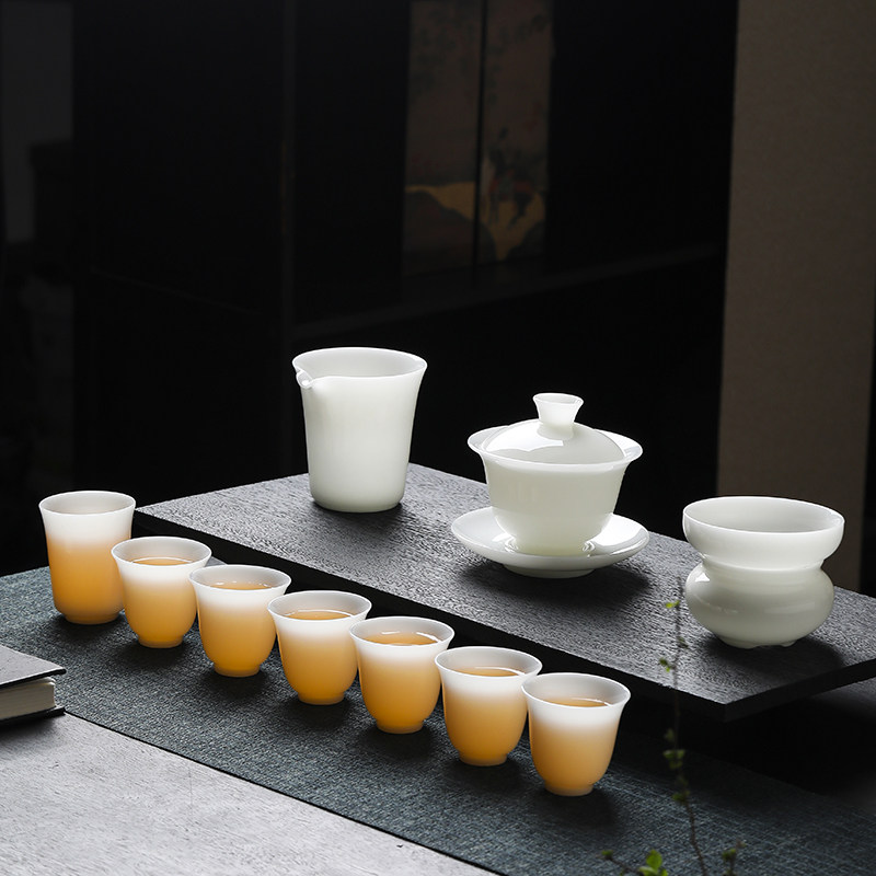 冰种璞玉功夫茶具套装可悬停盖碗防烫手高档轻奢家用送礼盒装