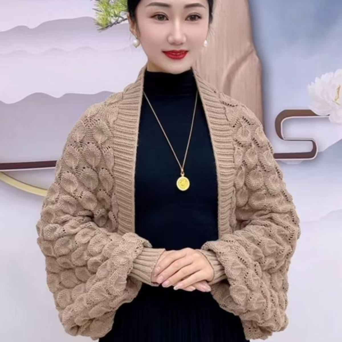 2025新款韩版纯色密织开衫长袖高端女披肩外搭士外套时尚洋气高档