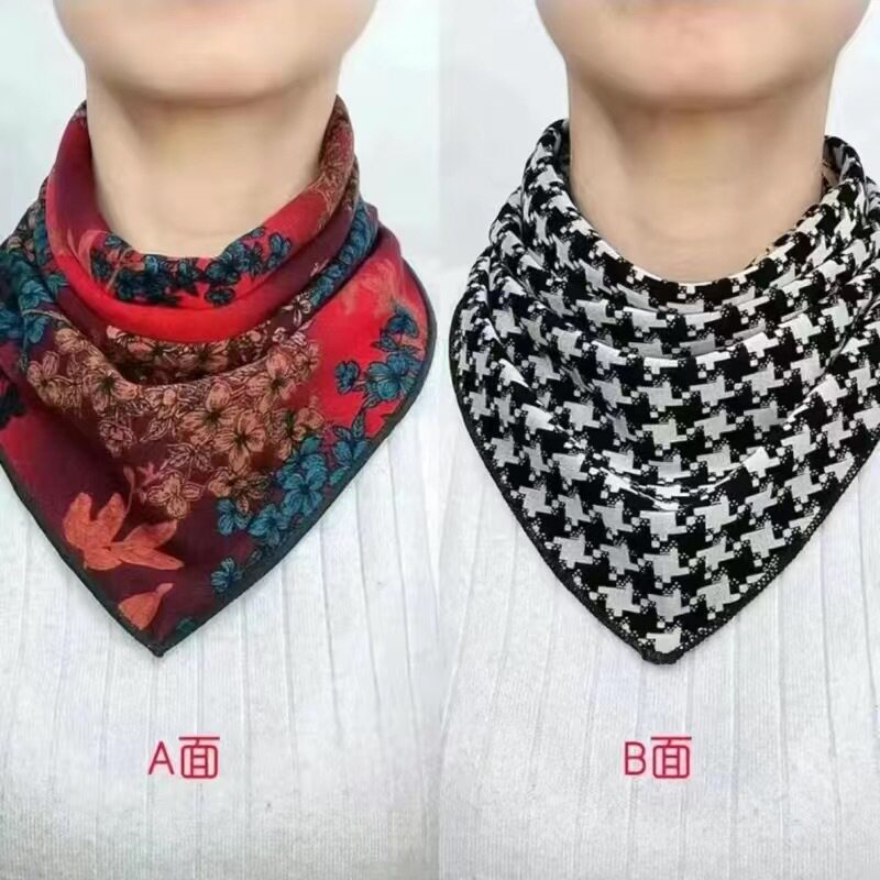 双面三角巾女秋冬保暖双花巾棉围围巾/丝巾/披肩