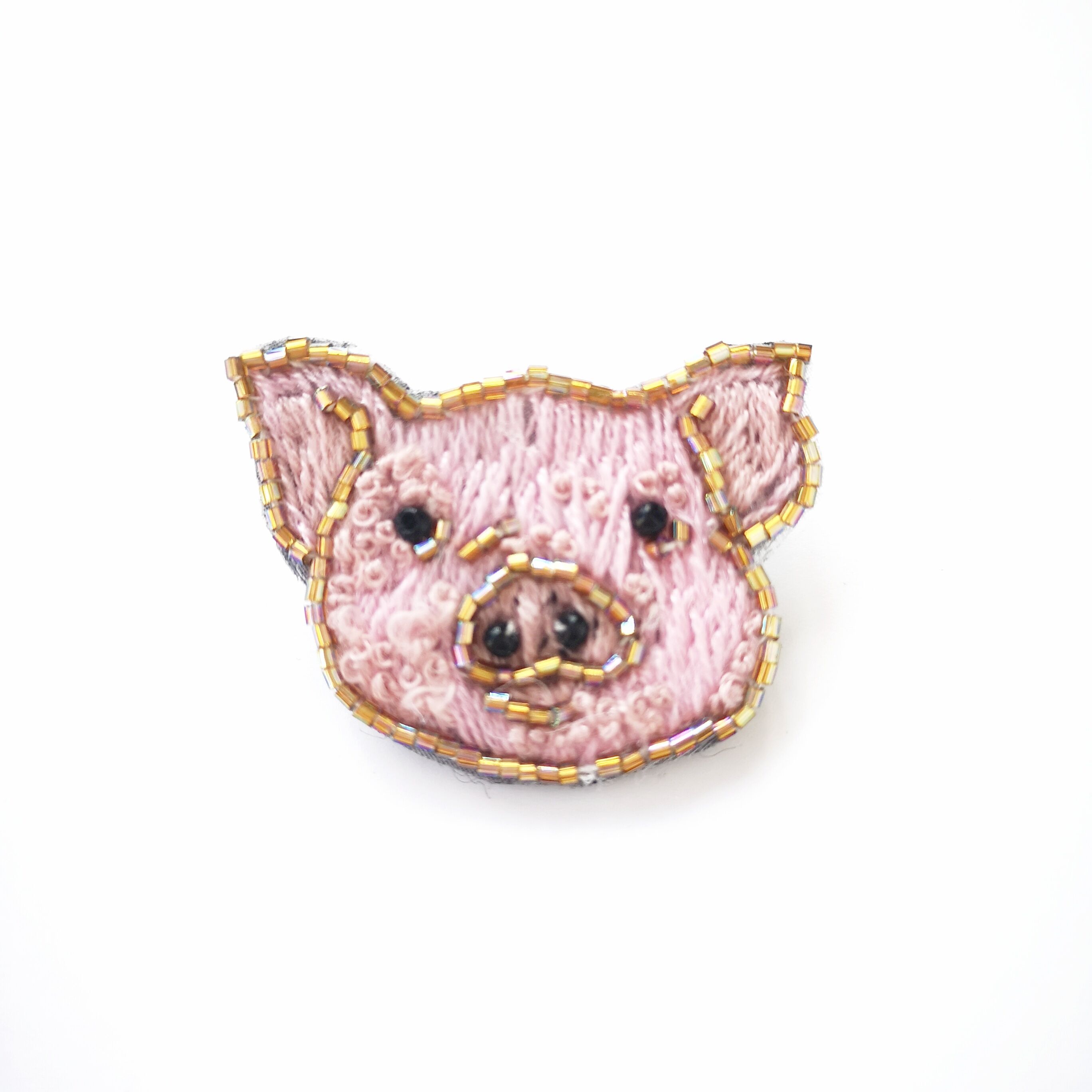 法式刺绣原创DIY手工小猪胸针