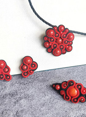 原创设计SOUTACHE欧洲饰带边夹胸针吊坠耳环材料包手工定制diy