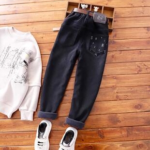 男童牛仔裤中大童冬季一体绒牛仔裤子修身小脚裤儿童瘦版加绒长裤