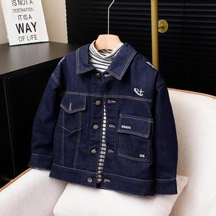中小童原色蓝色加绒牛仔外套男童简约帅气冬季牛仔衣儿童厚牛仔服