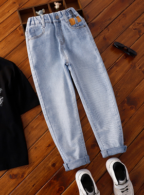 儿童浅蓝色牛仔裤中大童休闲长裤男童春夏不宽不瘦裤子棉弹长裤
