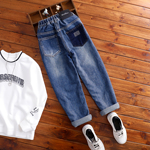 中大童牛仔裤儿童重工水洗软牛仔长裤男童春秋设计感不宽不瘦裤子