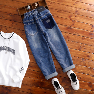 子 男童春秋设计感不宽不瘦裤 中大童牛仔裤 儿童重工水洗软牛仔长裤