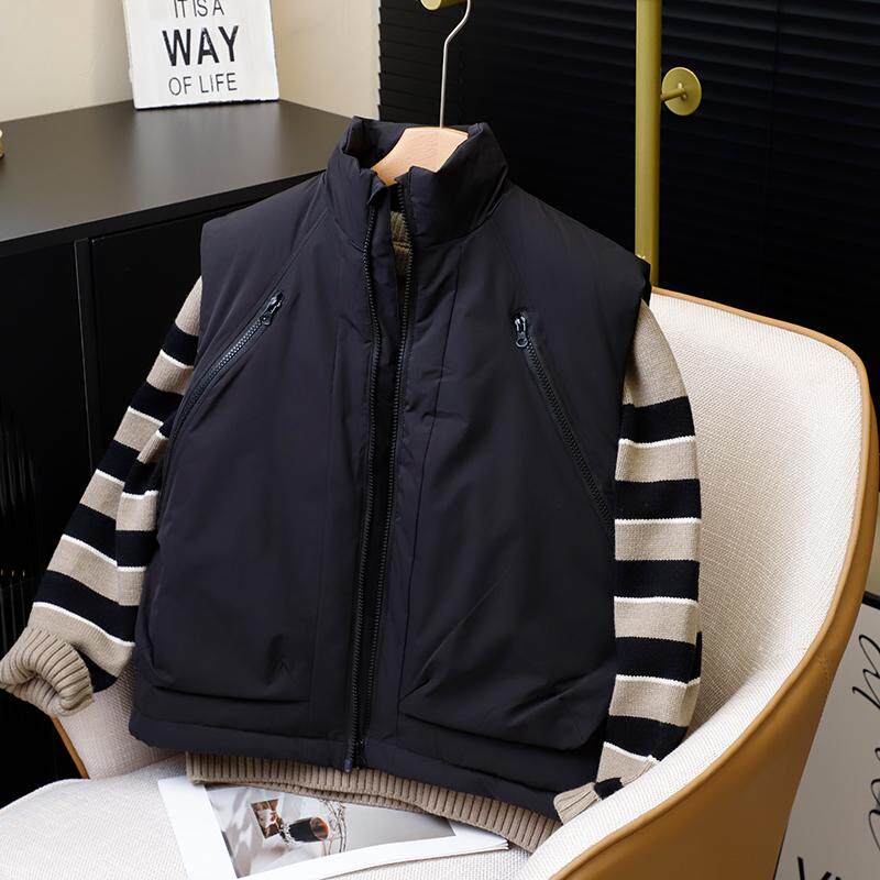 儿童黑色立领羽绒马夹男童女童洋气上衣中大童秋冬款白鸭绒马甲