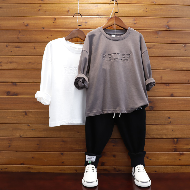 儿童圆领套头长袖T恤春季童装男童基础款纯棉t宽松版上衣