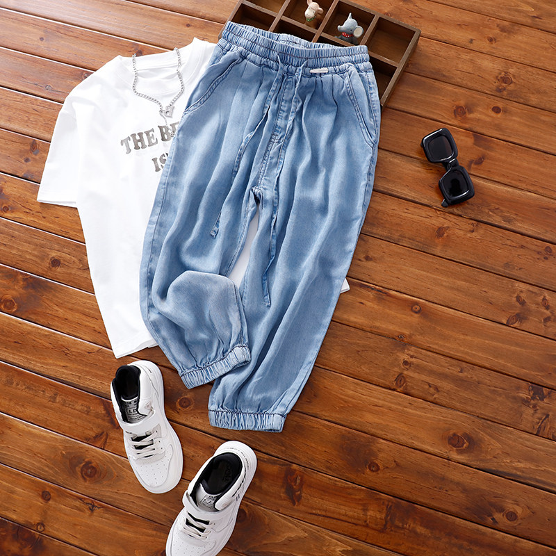 男童天丝牛仔裤儿童薄款时尚收脚灯笼裤防蚊裤中大童夏季轻薄柔软