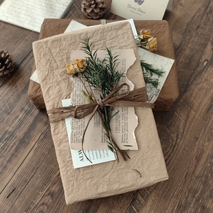 文艺复古干花搭配蓬蓬包装 牛皮纸皱纹纸 纸生日情人礼物礼品包装