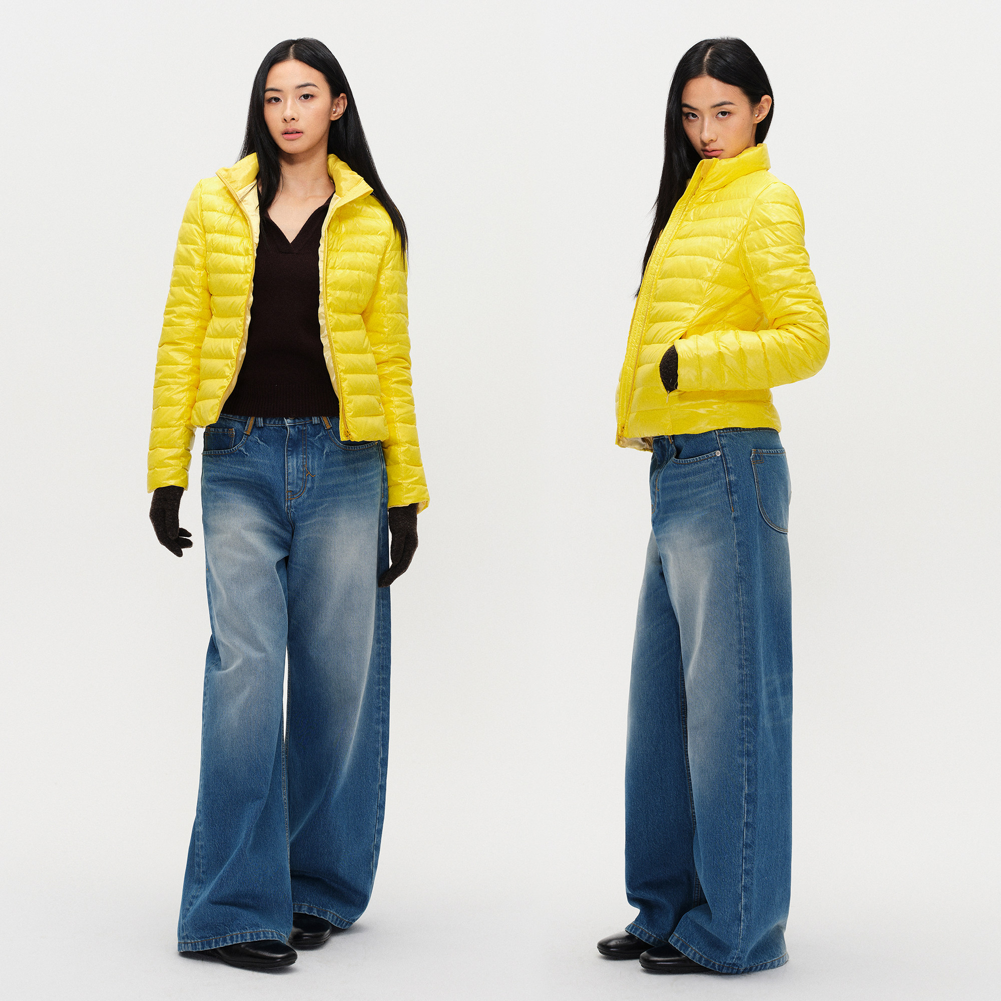 ANTIATAG 轻薄白鸭绒正肩收腰版型柠檬黄排骨羽绒服