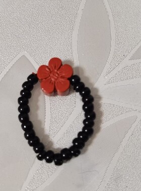 朱砂雕刻梅花石榴石指环民族风