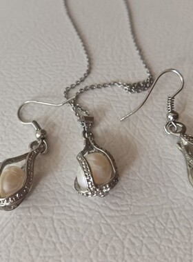 珍珠吊坠银项链珍珠耳环一套女饰品现货韩版925银链超值现货福利