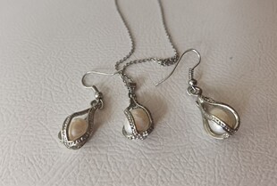 珍珠吊坠银项链珍珠耳环一套女饰品现货韩版925银链超值现货福利