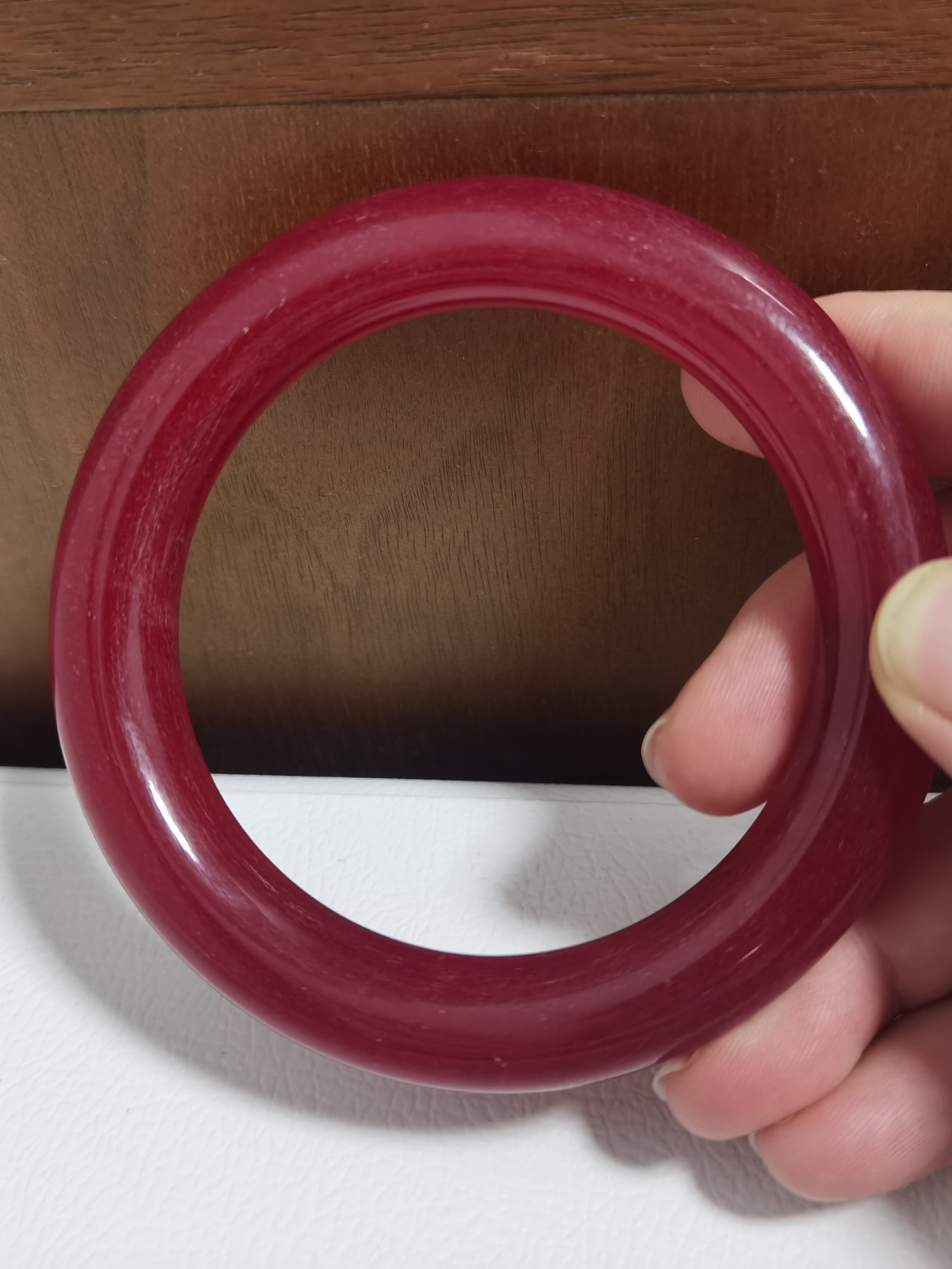 红色翡翠圆条手镯血翡微瑕本命年女饰品62圈民族风现货不退换秒