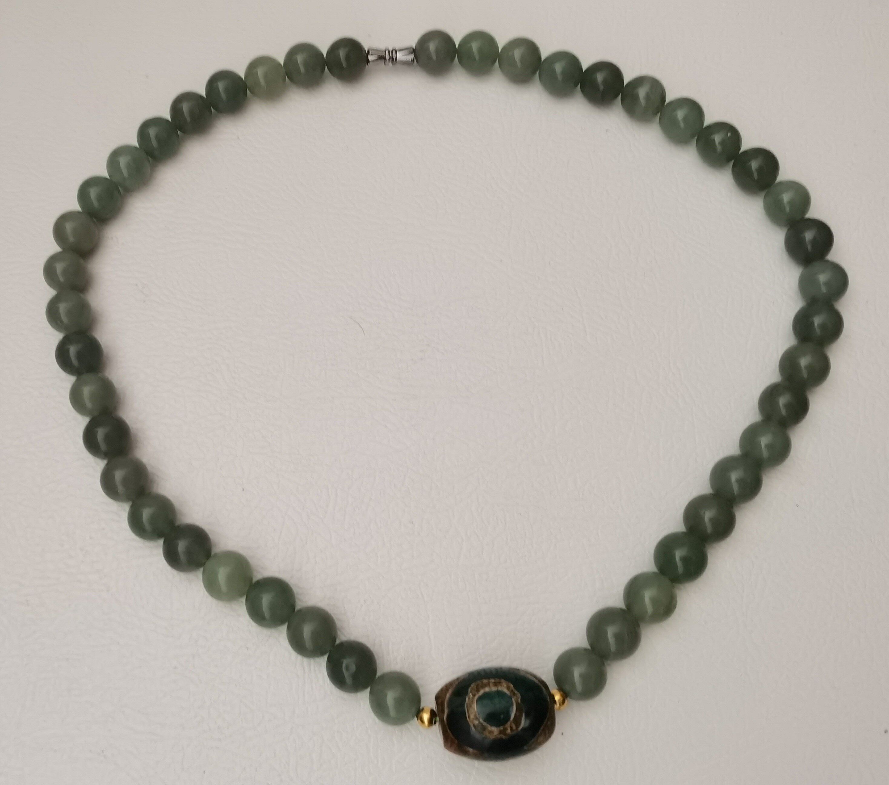 佘太翠豆绿玉珠10m项链天珠吊坠锁骨链天然玉石民族风现货女饰品