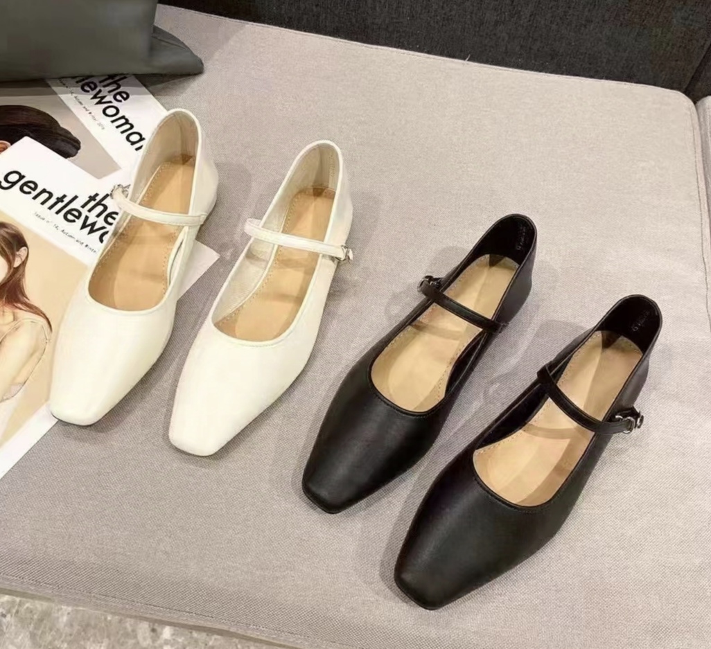 女士牛皮浅口方头低跟玛丽珍秀气皮鞋配旗袍舒服小皮鞋女鞋单鞋