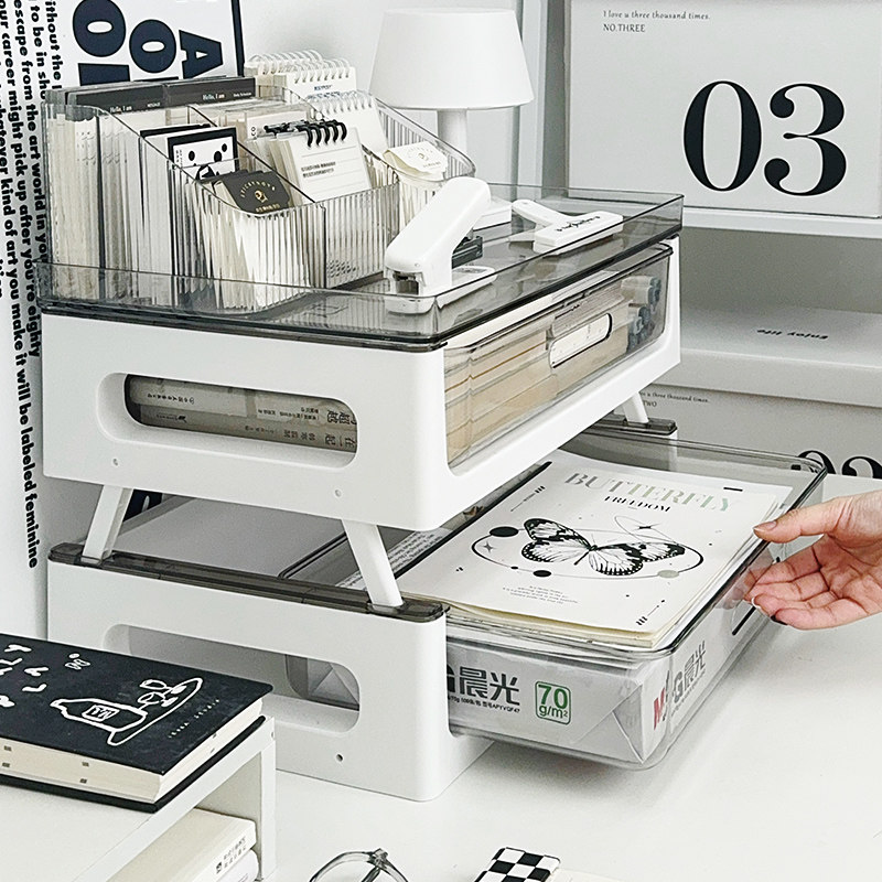 办公桌A4文件收纳架分层置物架桌面书架多层大容量工位文具文件框