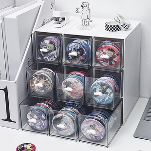 方形吧唧收纳盒单个透明亚克力抽屉式谷子收纳抽屉盒周边展示架