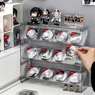 透明方形吧唧收纳盒阶梯式亚克力放75mm的谷子谷美小型方形置物架