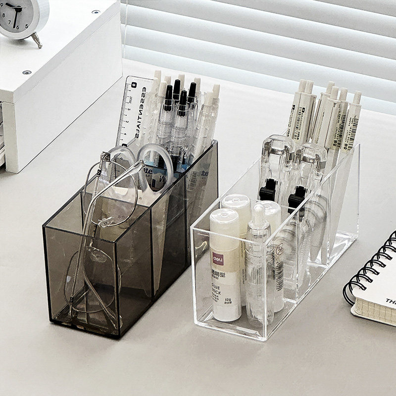 桌面透明分格笔筒小型简约文具收纳筒学生书桌办公室亚克力收纳盒