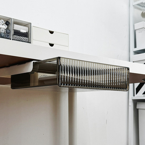 桌下隐形抽屉办公室收纳神器加装亚克力置物架推拉工位内置盒整理