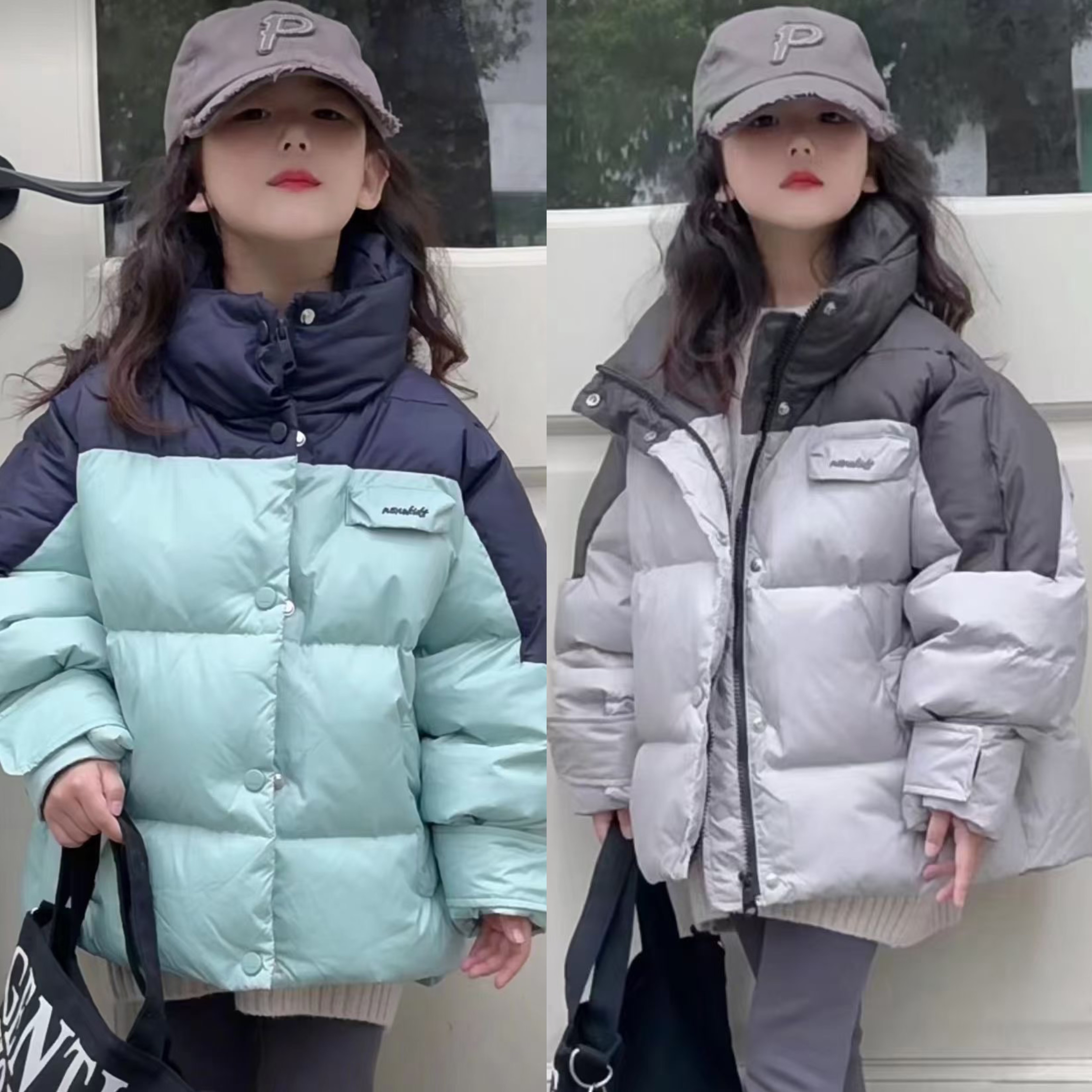 实体店货波拉韩国儿童装女男孩小中大童青少年亲子立领羽绒服外套