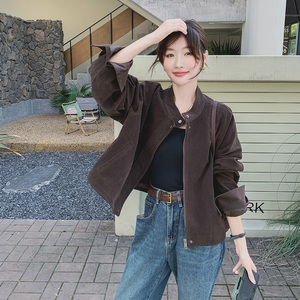 美拉德麂皮绒短外套女秋季2024新款韩系气质休闲复古立领潮酷夹克图片