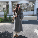 撞色拼接连帽双面呢羊毛灰色外套女秋冬2025新款巨好看高级感大衣，女装毛呢外套，2C077