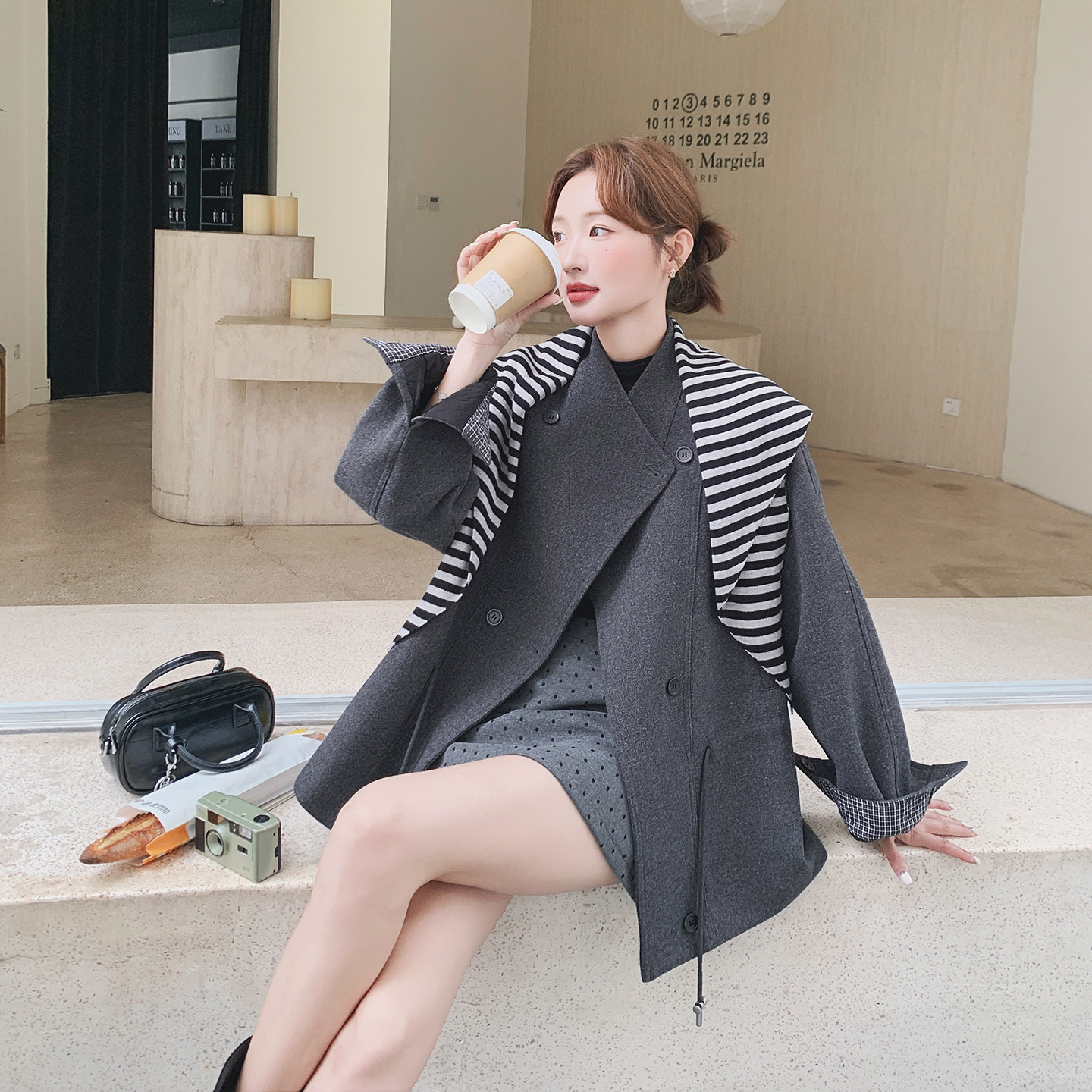 2C077-3056新款主推款配围脖单面呢大衣外套P195K288,女装毛呢外套,2C077