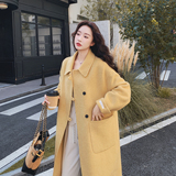 黄色高级感两面穿双面呢羊毛大衣女秋冬2025新款慵懒松弛感厚大衣，女装毛呢外套，2C077