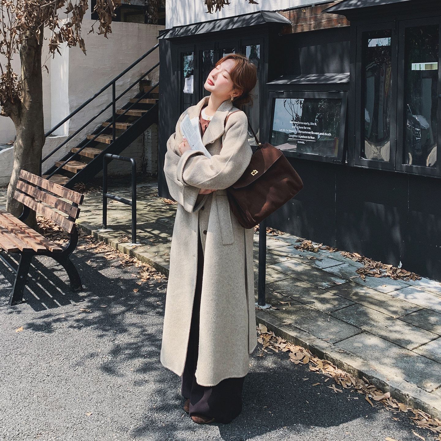 优雅氛围感燕麦色双面呢大衣女2025新款冬季高级感中长款淡人外套图片