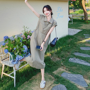 休闲工装收腰显瘦咖色连衣裙女夏2025新款长裙减龄独特漂亮高级感图片