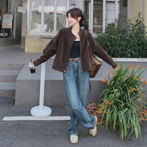 美拉德麂皮绒短外套女秋季2024新款韩系气质休闲复古立领潮酷夹克图片