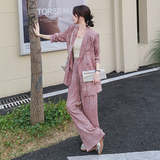粉色高级感西装套装女秋季新款轻熟气质时尚西服外套阔腿裤两件套，女装套装/套裙，2C077
