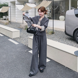 灰色飘带西装套装女2025秋季新款超火气质高级感通勤阔腿裤两件套，女装套装/套裙，2C077