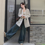 独特漂亮pu皮拼接西装外套女春季2025超火新款高级感职业通勤西服，女装西装，2C077
