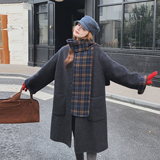 复古韩系格子围巾羊绒双面呢子大衣女秋冬新款小个子加厚毛呢外套，女装毛呢外套，2C077