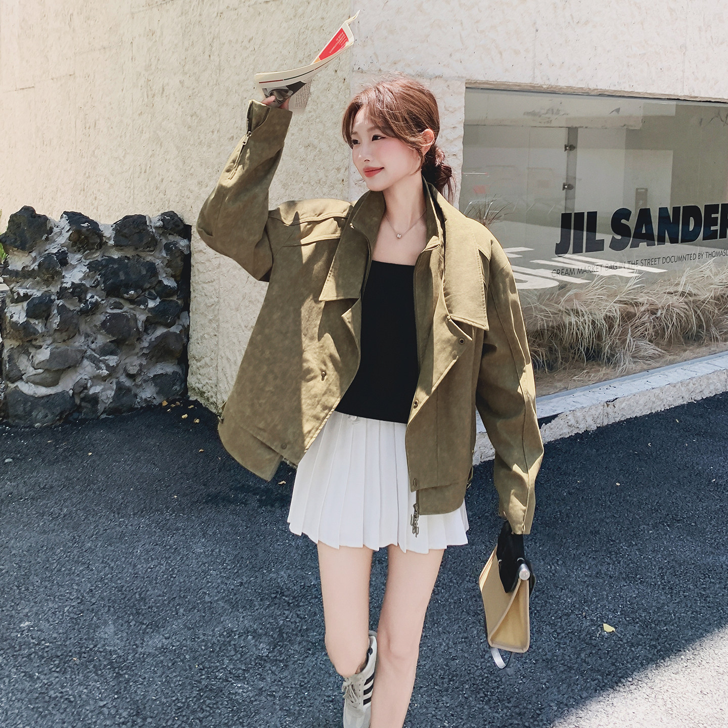 深绿色复古麂皮绒短外套女2025年秋季新款小个子又酷又飒夹克上衣,女装短外套,2C077