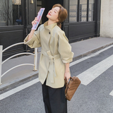 韩系系带立领短款风衣女秋季2025新款高级感气质大衣今年流行外套，女装风衣，2C077