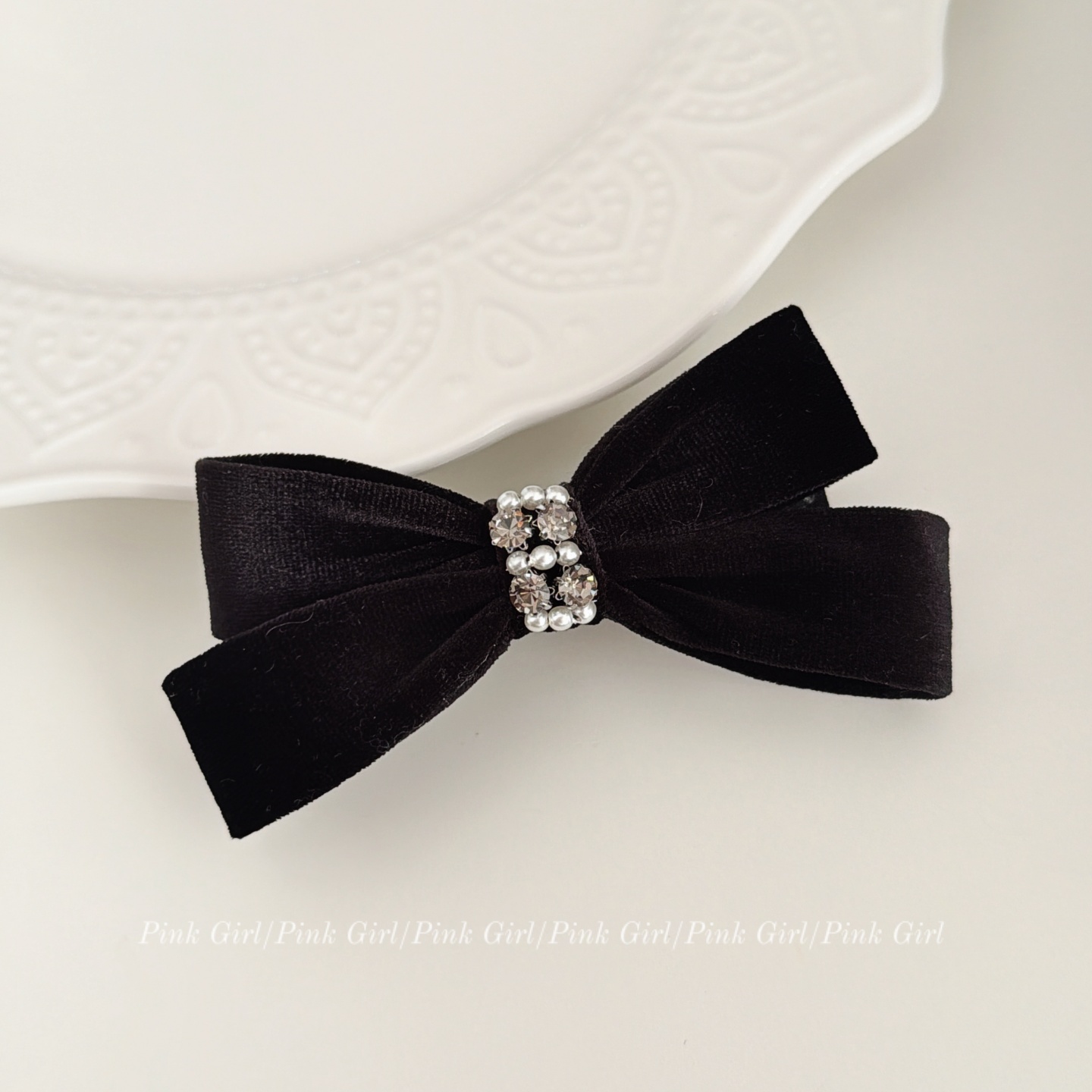 气质简约黑色丝绒蝴蝶结弹簧夹8cm百搭通勤发夹女