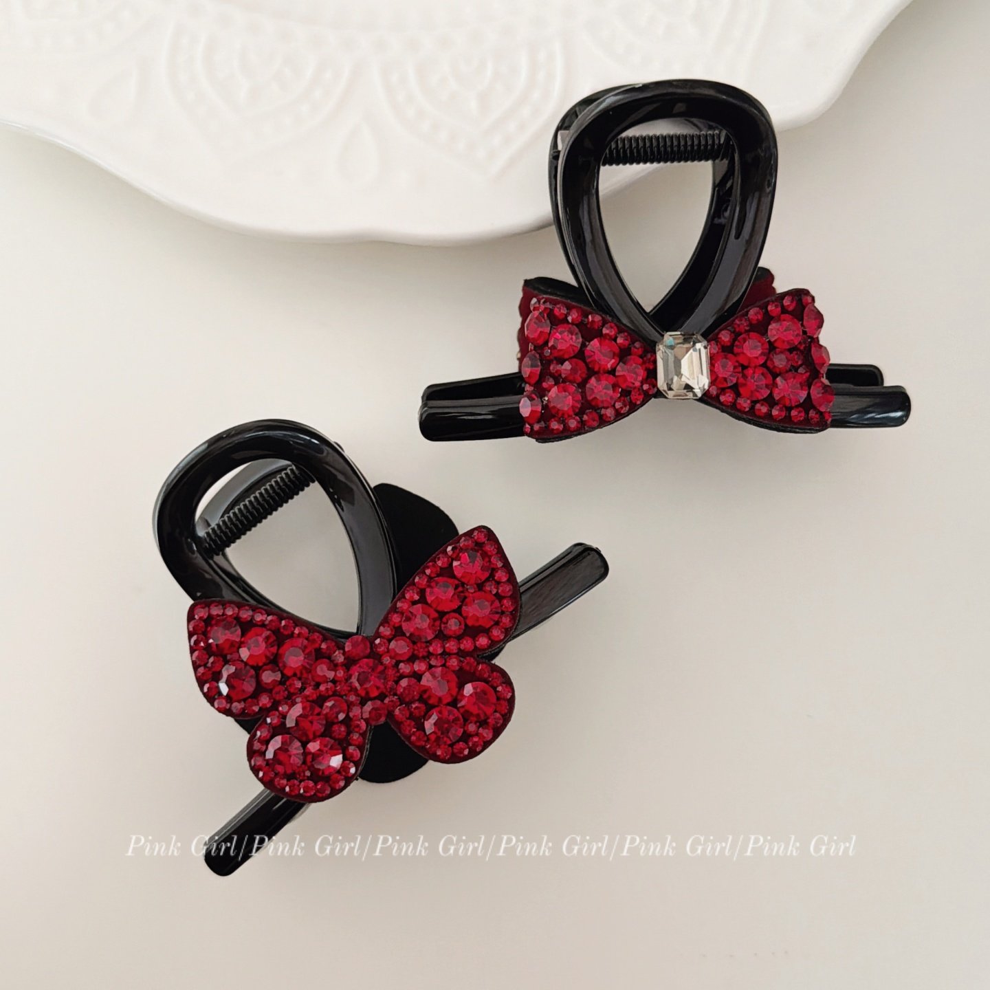 高级红色蝴蝶结抓夹8cm后脑勺盘发鲨鱼夹新年发饰轻奢重工女