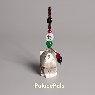 手工木雕可爱小猫坐灰猫编织钥匙扣汽车男女可爱书包挂件挂饰礼物