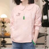 改良版 显瘦提花上衣女2026春季 新款 新中式 洋气设计感盘扣翻领小衫