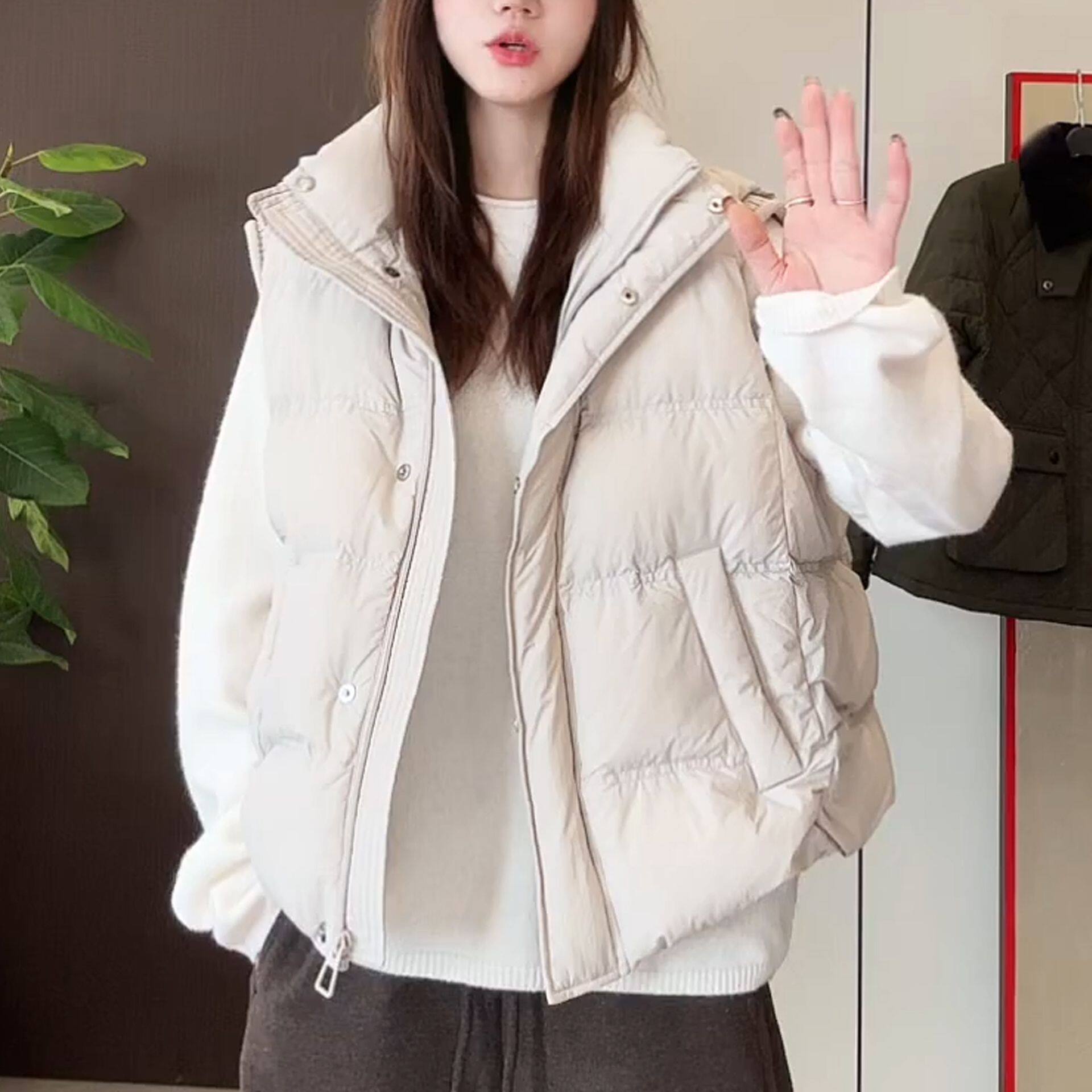 小众个性休闲百搭无袖棉服马甲外套2026秋冬新款时尚洋气纯色马夹