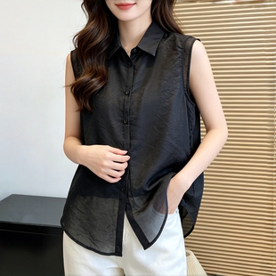 气质假两件无袖衬衫女款2026夏季新款设计感宽松时尚百搭洋气上衣