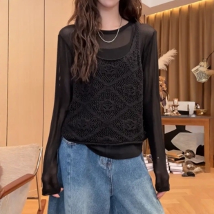时尚高级感百搭无袖针织马甲女2026早春新款宽松镂空钩花吊带背心