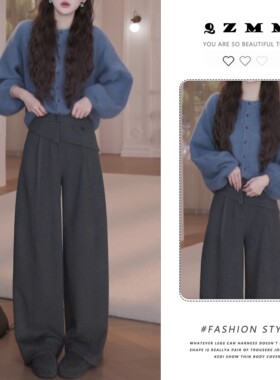 屁帘假口袋阔腿裤休闲两件套