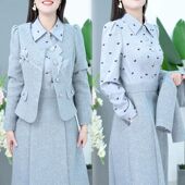 小香风外套 遮肉套装 韩版 新款 蝴蝶结印花连衣裙两件套 女2026秋季